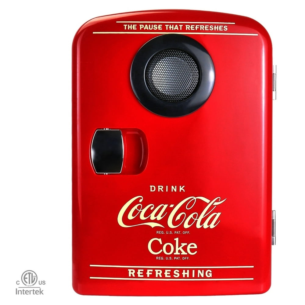 CocaCola Personal 6 Can Mini Fridge Cooler/Warmer with Bluetooth