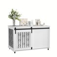 thumbnail image 4 of GZXS 39.4" Dog Crate End Table on Wheels, Furniture-Style Pet Crate with Sliding Barn Door & Side Hinged Door, Lockable Casters, 220 lbs Capacity, White, 4 of 10
