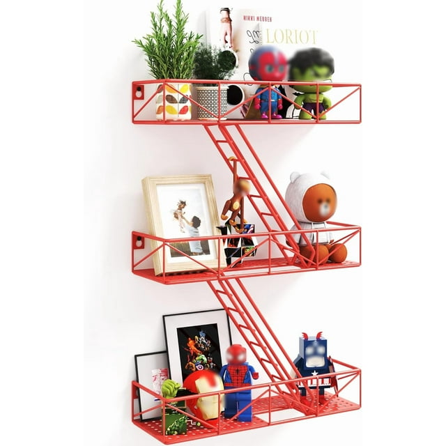 Fire Escape Shelf Metal Fire Escape Wall Shelves with Baskets New York Action Figurine Display Shelf Unique Rustic Floating Decorative Wall Shelves for Any Room