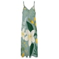 thumbnail image 6 of Delicate White Flowers Green Leaves Sleeveless Dress Women's Evening Dress Womans Clothing, 6 of 9