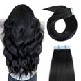 thumbnail image 1 of YILITE Extensiones de cabello con cinta adhesiva Cabello humano 16 pulgadas 40 g 20 piezas Cinta recta sedosa en extensiones de cabello humano Color negro azabache Cabello humano real, 1 of 5