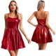 thumbnail image 3 of Vestido corto de cintura alta para mujer, vestido camisero de charol, vestido metálico brillante, disfraz de club nocturno para baile en barra, 3 of 5