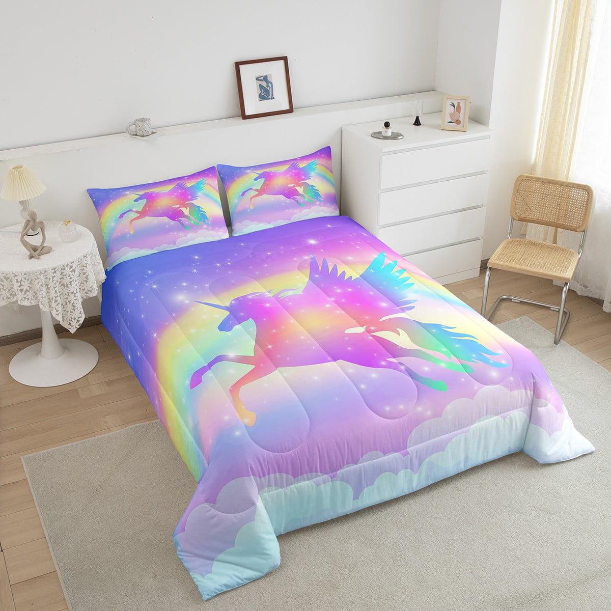 Yst Girls Ice Skating Comforter Roller Skates Bedding 3 Piece Sports Themed Comforter Sets For Boys Cartoon Style Graffiti Splash Bedding Sets Queen w