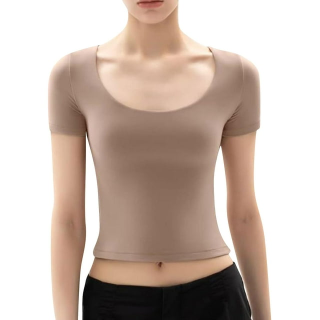 Hauts pour Femmes T-shirt d'Été à Manches Courtes à Col Rond Aguichant Coupe Ajustée pour Femmes Kagetolytai Camel TG