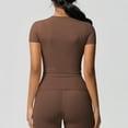 thumbnail image 6 of jtjvou Women’s 2 Piece Workout Set – Short Sleeve T-Shirt & High Waist Shorts Activewear for Yoga, Gym & Running Brown L, 6 of 6