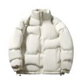 thumbnail image 2 of Miluxas Winter Men Cotton Padded Jacket Solid Color Drawstring Hooded Thicken Coat Coldproof Pockets Jacket White, 2 of 7