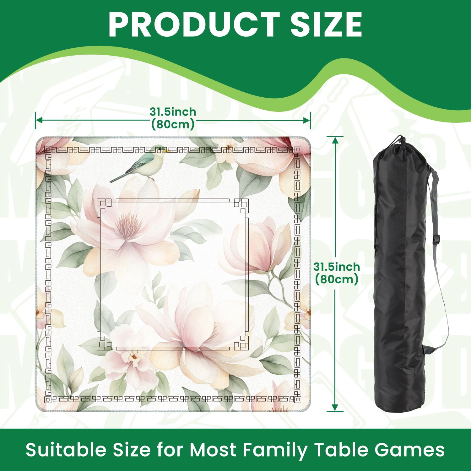 Mahjong Mat 31.5" x 31.5" Tropical watercolor exotic jungle plants leaves flowers pastel color Non-Slip Noise Reduction American Mahjong Tiles Table Cover for Dominoes Poker Card Board Games Gift