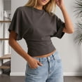thumbnail image 5 of Yopmin Batwing Short Sleeve Tops for Women Crewneck Tighten Waist Crop Top Casual Loose Summer Tee for Daily Wear, 5 of 7