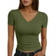 thumbnail image 1 of Camiseta de manga corta y cuello en V lisa para mujer, poliéster y spandex, estilo informal y sexy, tallas S-XL, 1 of 5