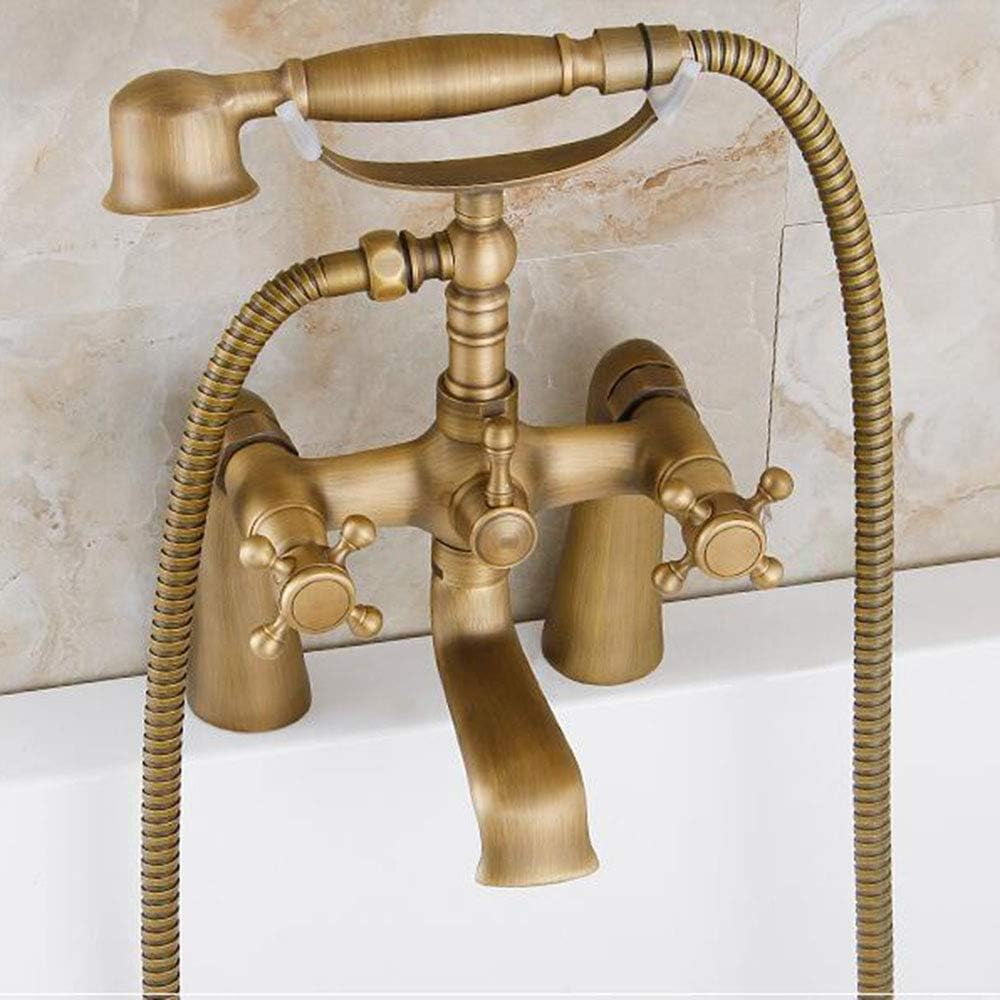 Brass Bath Tub Faucet Antique Bronze Bathtub Faucets with Hand Shower Dual Handle Mixer Deck Mounted for Bathroom