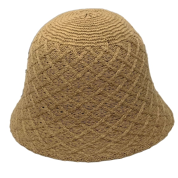 Women Bucket Hat Fashion Knit Cotton linen Cloche Hat Solid Color Crochet Cap Beach Hat Knitted Hat Sun Hat - Khaki