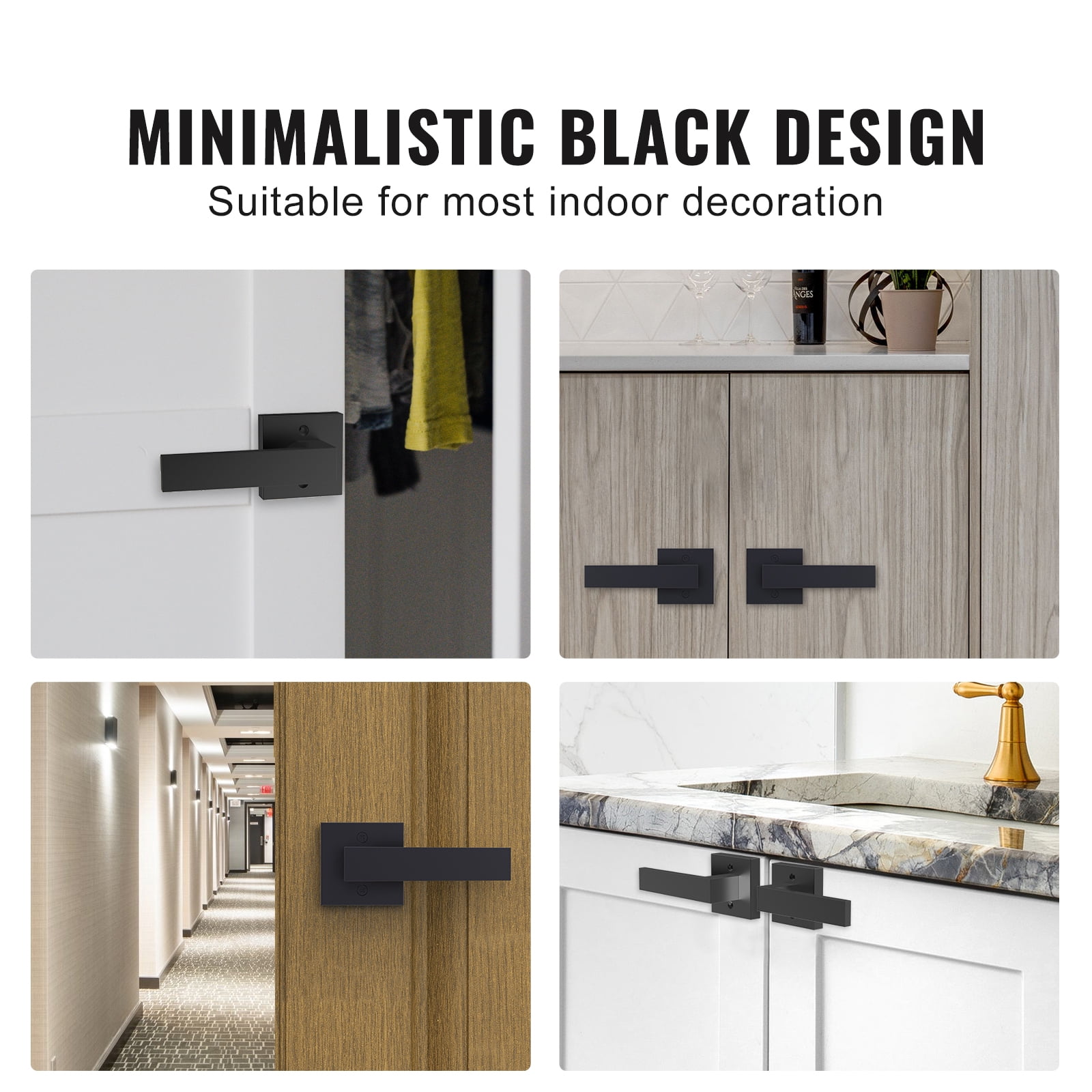 BENTISM Dummy Lever Door Handle Pack of 2 Slim Square Non-Turning Single Side Pull Only Lever Set Heavy Duty for Closet or French Doors, Matte Black