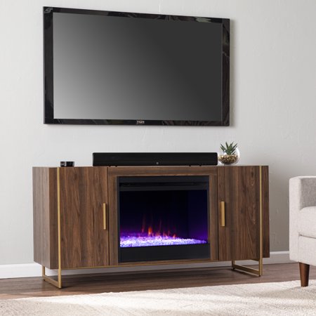 Sei Dashion Contemporary Style Color Changing Fireplace W/Media Storage in Brown and Gold Finish