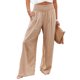 thumbnail image 1 of Pantalones de pierna ancha para mujer, pantalones elásticos de cintura alta, color puro, informales, para citas diarias, playa, marrón, M, 1 of 5