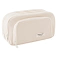 thumbnail image 1 of "Spacious 3-Compartment Canvas Pencil Pouch with Mesh Pockets - Beige Organizer for Pens, Markers & Small Essentials (8.27x4.72 Inches)", 1 of 6