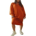 thumbnail image 1 of Robe Longue d'Automne pour Femmes Couleur Unie Col Rond Manches Longues Robe Décontractée Ample de Vacances, 1 of 5
