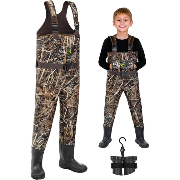 TIDEWE Kids Chest Waders, Waterproof Insulated Neoprene Bootfoot Waders for Boys & Girls, Warm Youth Waders for Duck Hunting & Fishing