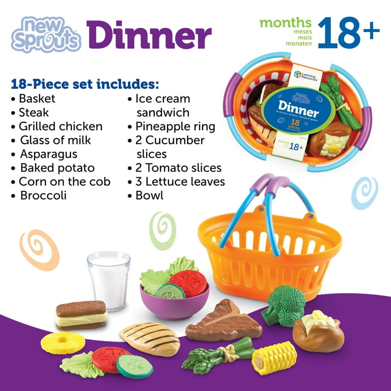 Learning Resources – Cesta De La Cena New Sprouts | Alimentos De Plástico Duradero Para Juego Imaginativo | Piezas Gruesas Para Manos Pequeñas | Incluye 17 Piezas De Comida Saludable