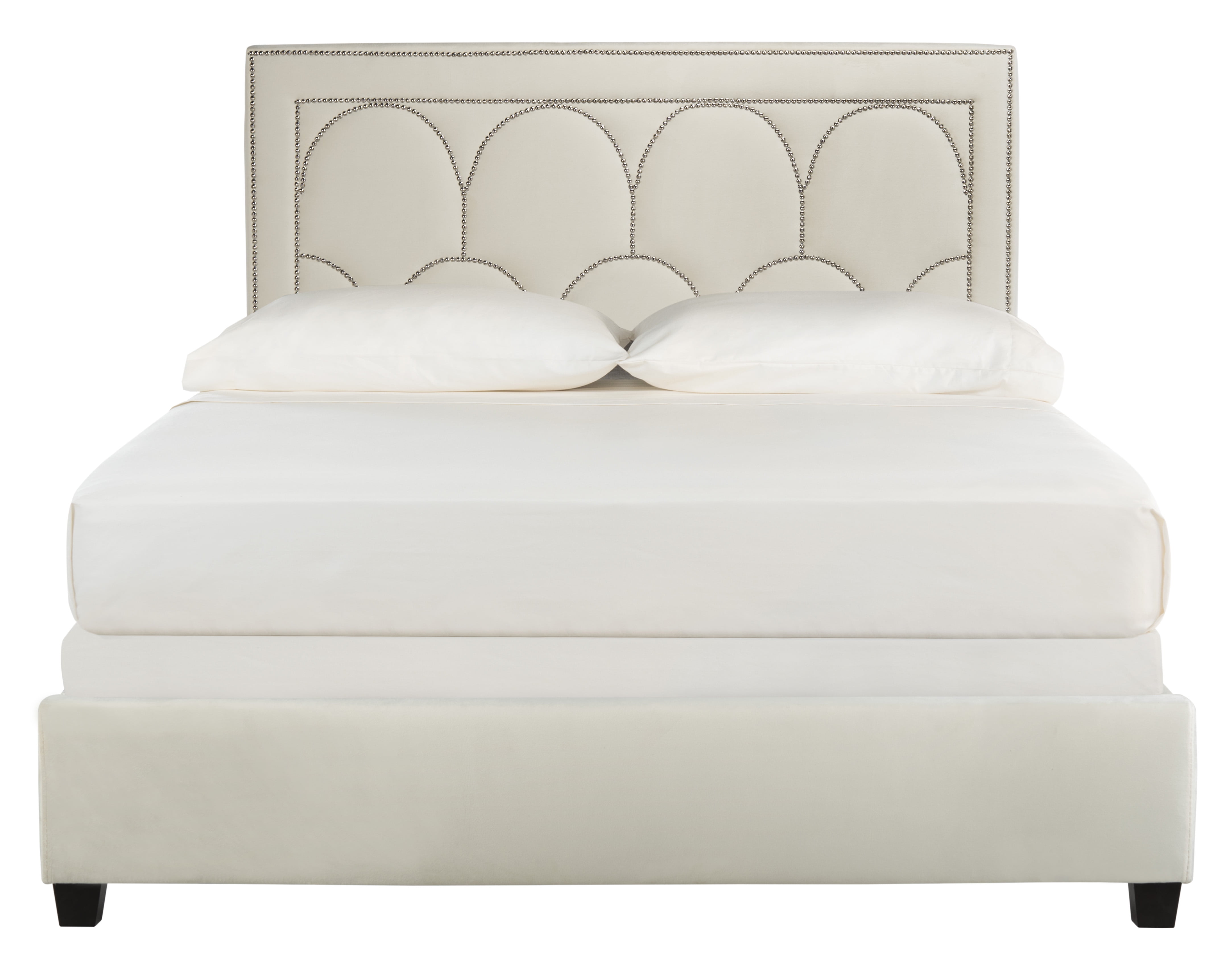 SAFAVIEH Solania Glam Upholstered Bed Frame with Nail Head, Queen, Cream