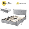 thumbnail image 6 of Einfach King Size Storage Bed Frame with 4 Big Drawers, Square Button Tufted Adjustable Headboard, Light Grey, 6 of 8