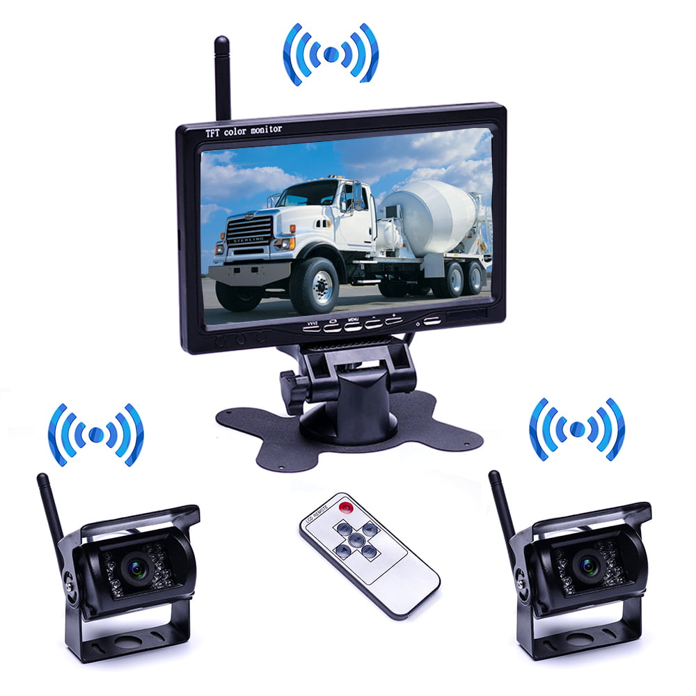 7" LCD Monitor Car Rear View Kit For Bus Truck 12V/24V 2 x Reversing Camera 