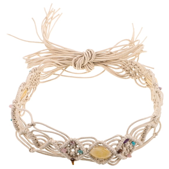 RENACLIPY bohemian style waist belt rope braid belt for women in White 1Pack with decoration