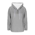 thumbnail image 4 of YYDGH Women's Hoodies Sweatshirts Striped Henley V Neck Button Hooded Pullover Tops Casual Lightweight Drawstring Long Sleeve Shirts Gray S, 4 of 5
