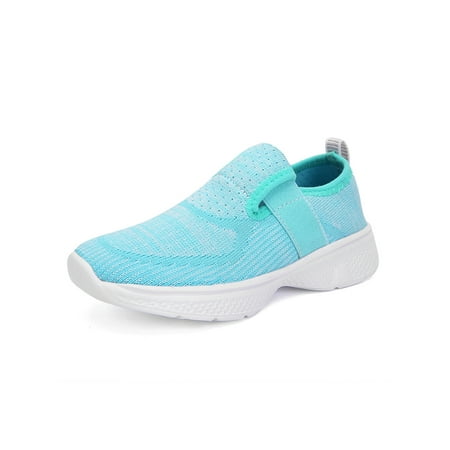 

Rotosw Boys Sock Sneaker Round Toe Athletic Shoes Slip On Unisex-Child Flats Kids Comfort Mesh Sport Shoe Light Blue 2.5Y