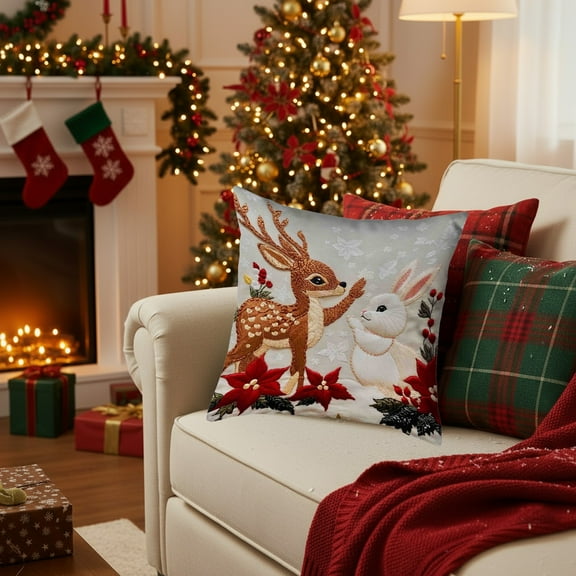 Christmas Pillow Covers 18x18in – Festive Decorative Cotton Pillowcases with Hidden Zipper – Soft Holiday Throw Cushion Covers for Sofa, Couch, Bed, Home Décor