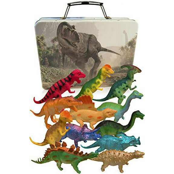 3 Bees & Me Dinosaur Toys for Boys and Girls with Storage Box - 12 Large 6 Inch Toy Dinosaurs & Case - Gift for Kids Age 3 to 8