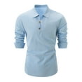 thumbnail image 2 of UVEASISHA Polos Shirts for Men Cotton Linen Casual Business Dress Shirts Long Sleeve Collared Regular Fit Golf Shirts Solid Color Button Up Work Shirts,Blue,XL, 2 of 5