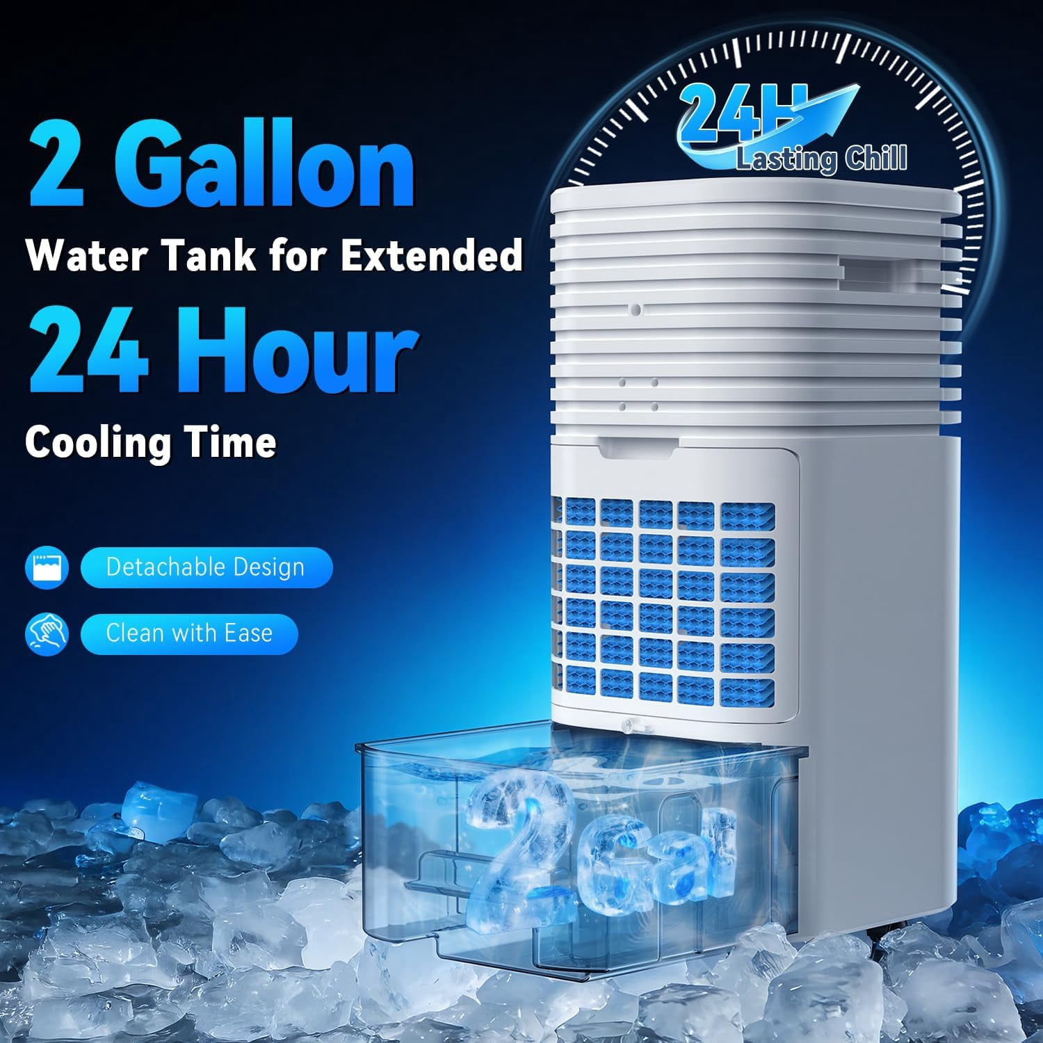 Windowless Air Conditioner Portable 1800CFM w/4 Modes&3 Speeds, 15H Timer&17FT Remote, 2 Gal Tank for 24H Cooling Swamp Cooler, 4Ice Packs, 120° Swing Evaporative Air Cooler No Hose for Room