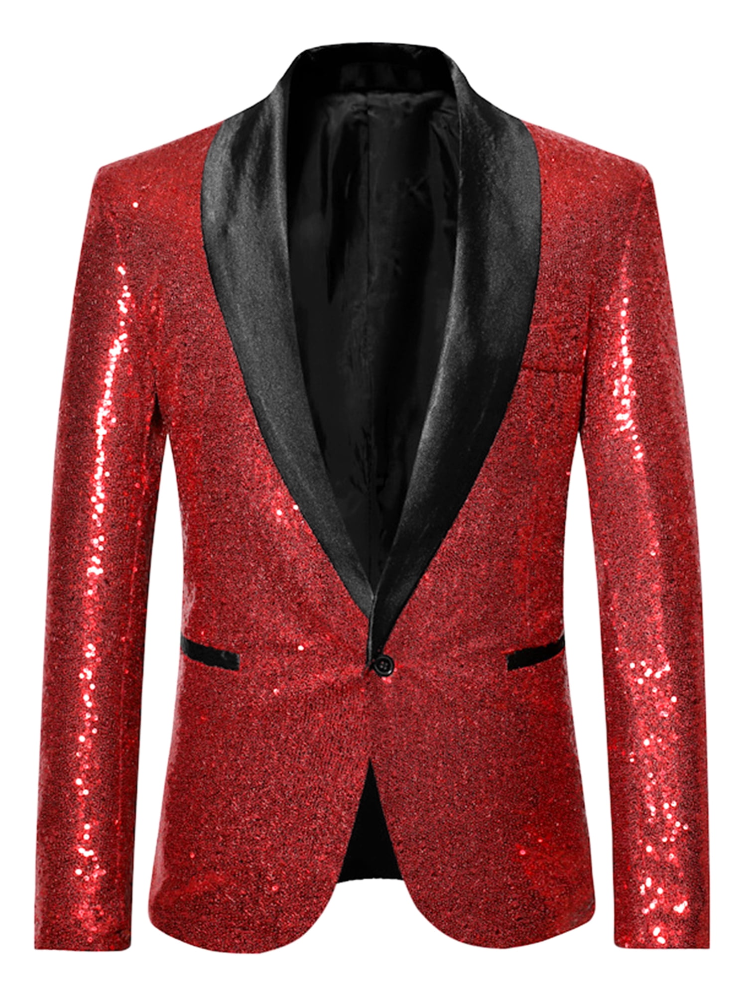 Unique Bargains Men's Sequin Sport Coats Shawl Lapel One Button Wedding Shiny Blazer S Burgundy