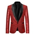 thumbnail image 5 of INSPIRE CHIC Men's Sequin Sport Coats Shawl Lapel One Button Wedding Shiny Blazer L Burgundy, 5 of 7