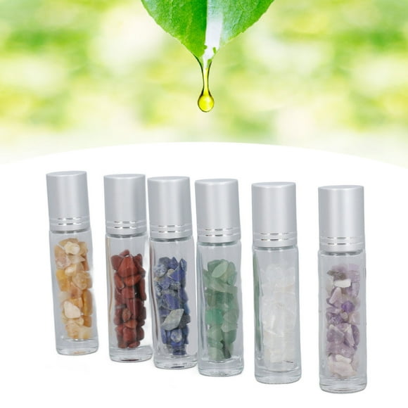 Refillable Roll On Bottles, Stone Chips Design Glass Roller Bottle Set 6PCS with Funnel for Essential Oil Perfume