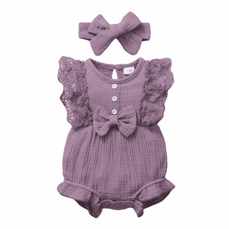 

Gai Baby Girl Clothes Bodysuit Lace Romper Jumpsuit Cute Girls Outfits Infant Romper Outfits --- Purple（Size 100）