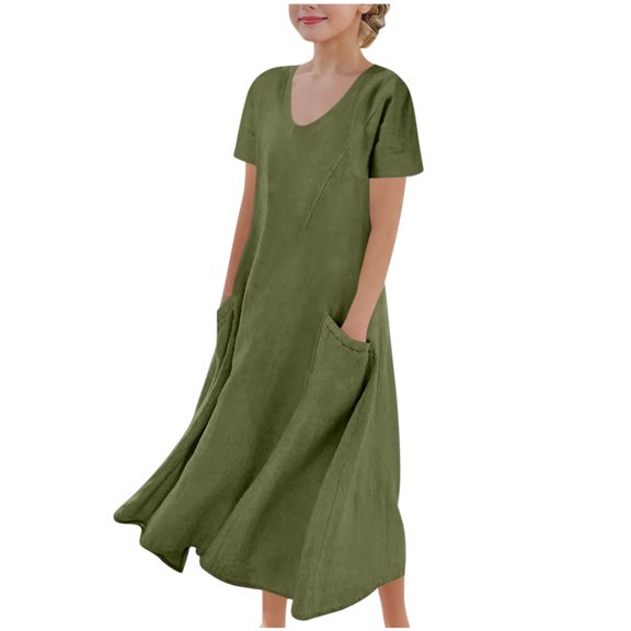 Ashirexll Girls Summer Dress Children Short Sleeve Fashionable Cute Princess A-Line Breathable Gentle Dress for Preteen Kids