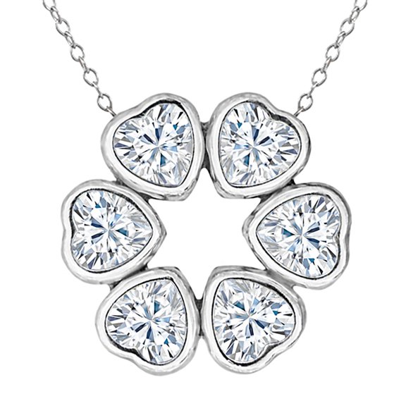 Gem Stone King 925 Sterling Silver Pendant with Chain Heart Shape Moissanite (2.52 Cttw)