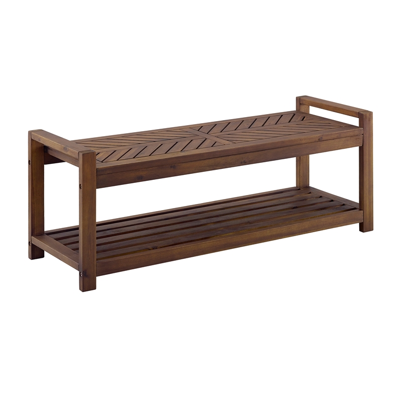 48" Chevron Acacia Wood Patio Storage Bench Dark Brown