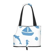 Dog Sling Carrier, Small Dog/Cat Soft Side Carrier Tote Bag for Subway/Shopping/Hiking/Travel-Dolphin Shell Seahorse Pattern