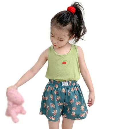 

Esho Kids Toddler Girls Casual Cute Embroidery Cherry Cami Tops Tank Top Kids Sleeveless Camisole T-Shirt Basic Top Tee 3-8T