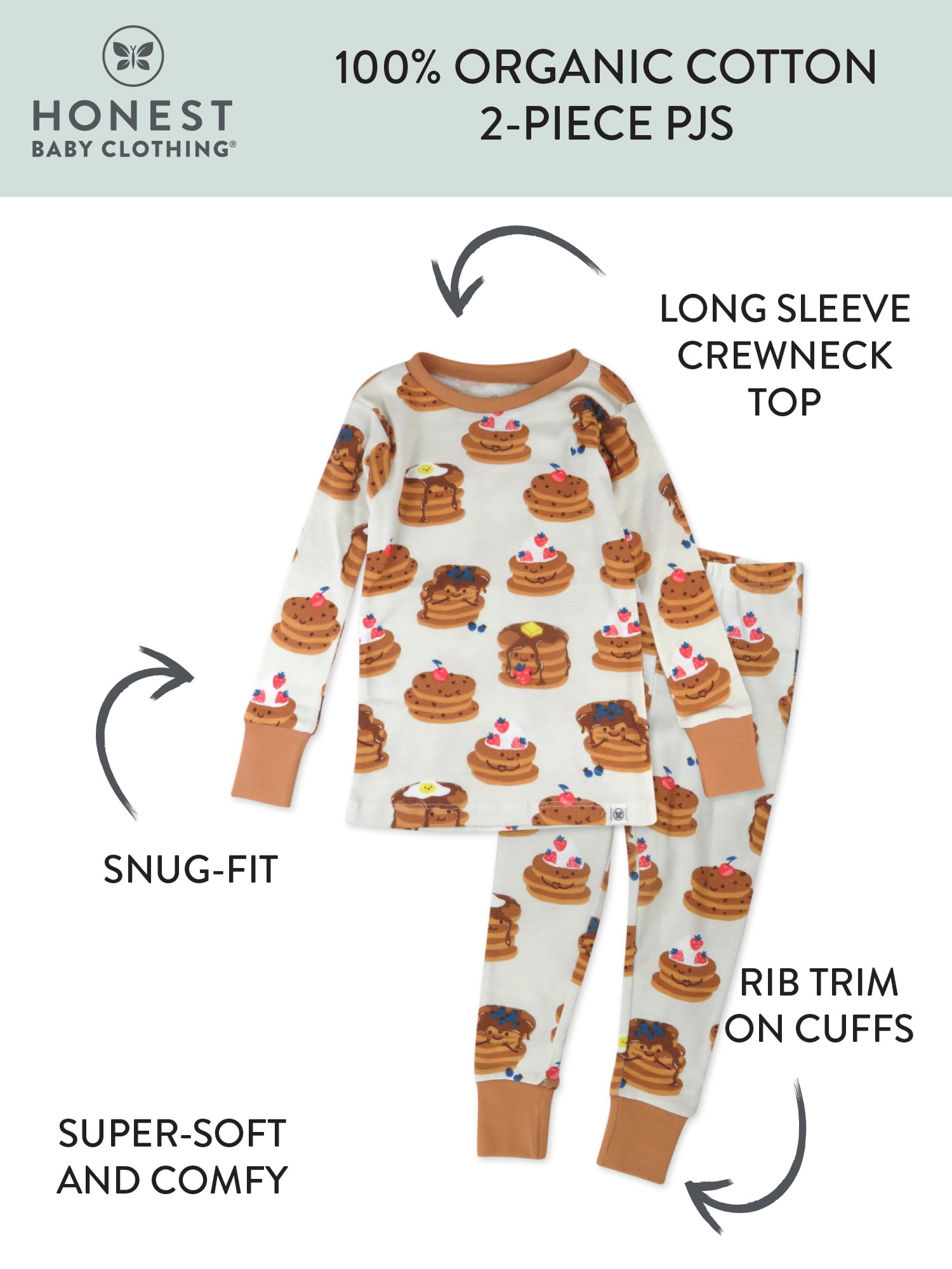 Honest Baby Clothing Organic Cotton Boy/Girl 2-Piece Long Sleeve Pajama Set, 12m to 24m