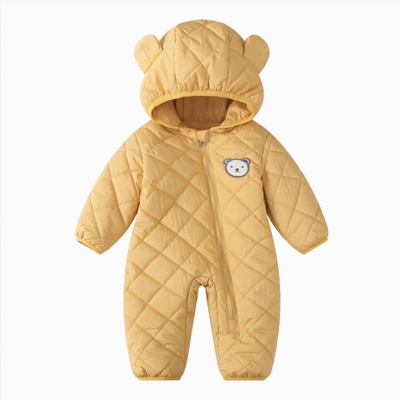 Baby Winter Quilted Romper Cute Bear Ear Hooded Jumpsuit Light Warm Infant Zipper Snowsuit