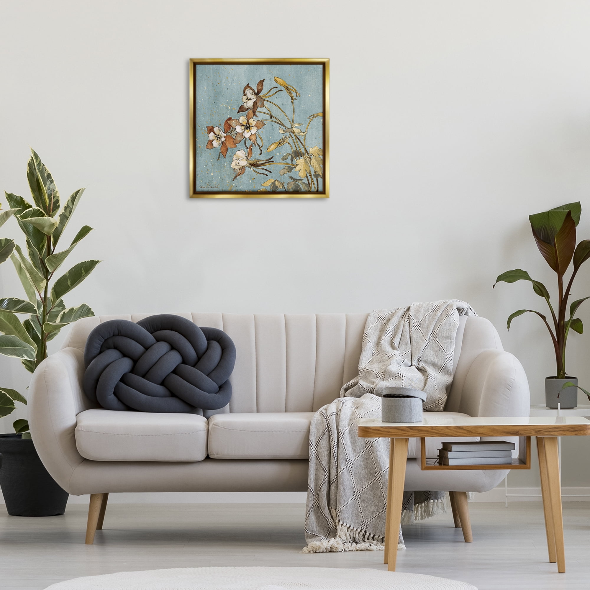Stupell Industries Rustic Blooming Buds Botanical & Floral Painting Gold Floater Framed Canvas Art Print Wall Art, 25 x 25