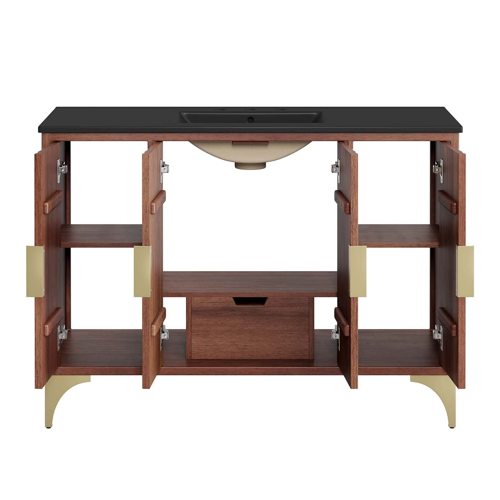 Pemberly Row 48" Solid Mango Wood Bathroom Vanity in Black/Walnut
