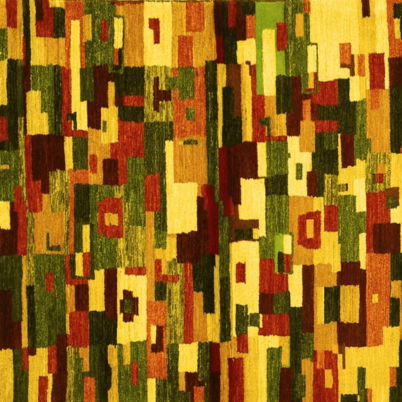 Ahgly Company Indoor Square Abstract Yellow Contemporary Area Rugs, 7' Square