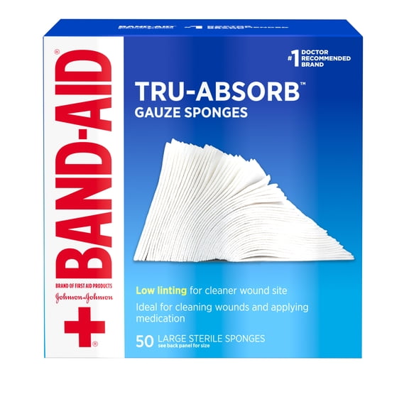 BAND-AID Brand First Aid Tru-Absorb Gauze Sponges, 4 in x 4 in, 50 Count