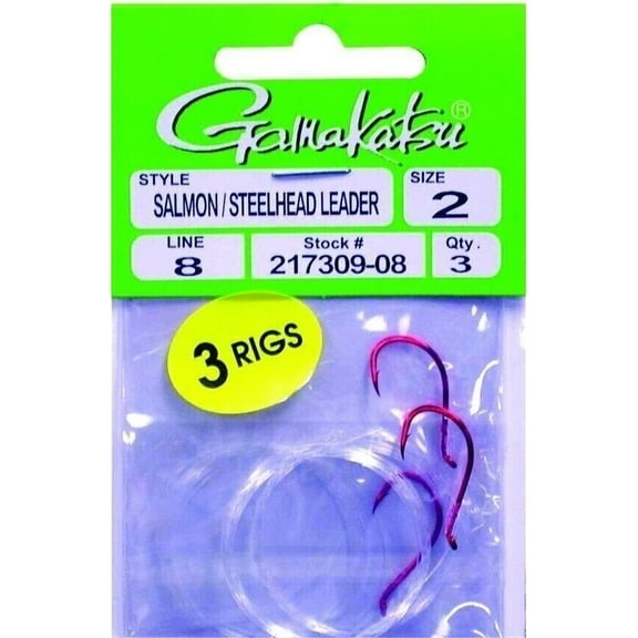 Gamakatsu 217309-08 Salmon/Steelhead Leader 8LB Red Size 2/0 Package Of 3