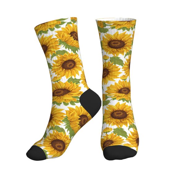 Crew Socks for Women Men Athletic - Yellow Sunflowers Soft Comfort Breathable Mid-Calf Sole Running Socks Womens Men