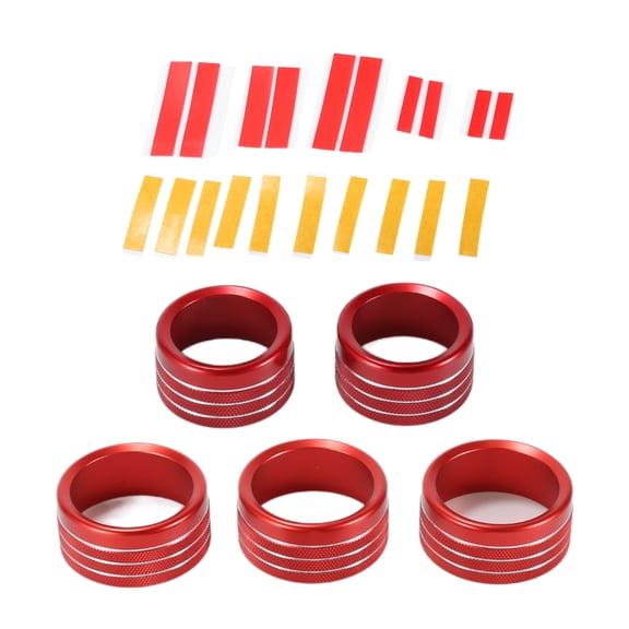 Unique Bargains AC Media Control Switch Knob Cover Interior Decal Trim for Dodge for RAM 18-22 Aluminum Alloy Red 5 Pcs